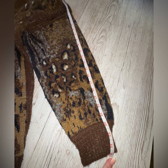 Vintage 80s Cardigan Sweater Multi Animal Print Metallic Leopard Pockets L - Picture 15 of 15